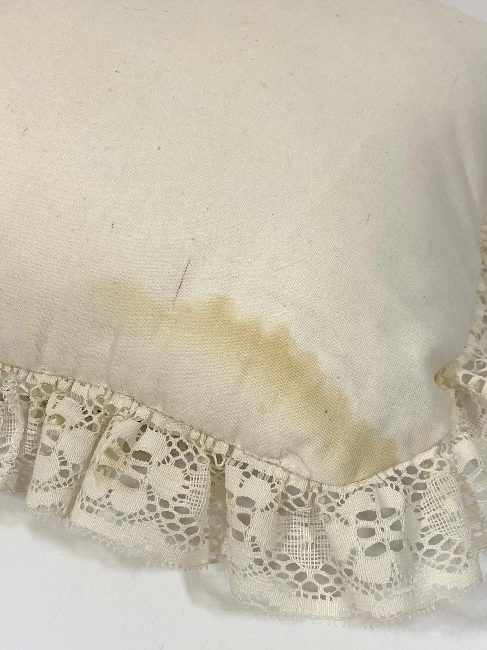 Vintage Hand-Embroidered Lace Decorative Throw Pillow - Cream with Floral Motif